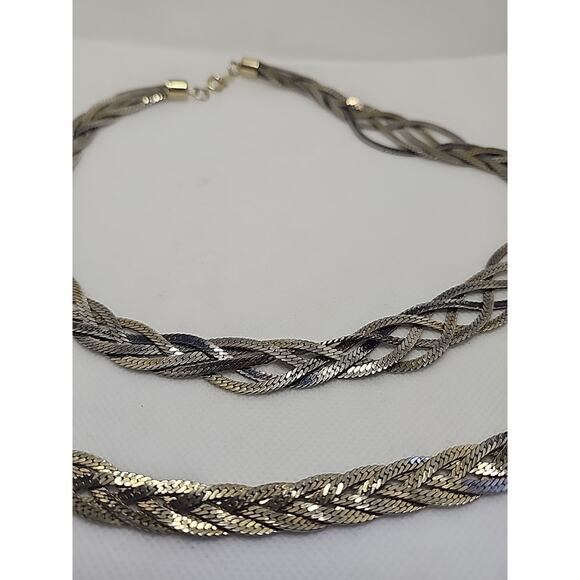 17.5" Vintage 5 Strand Silver Over Copper Necklace W/bracelet 6.25" Set Korea - Picture 2 of 5